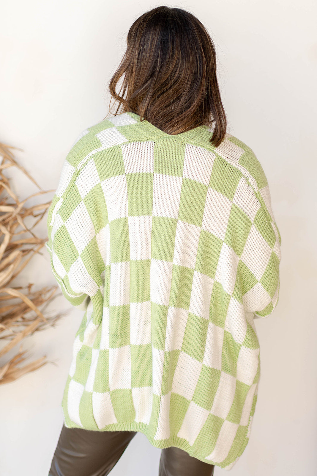 mode, checkmate cardigan