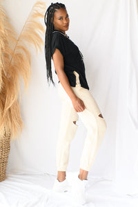 mode, gigi knee cut out joggers