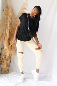 mode, gigi knee cut out joggers