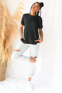 mode, gigi knee cut out joggers