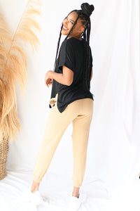 mode, gigi knee cut out joggers