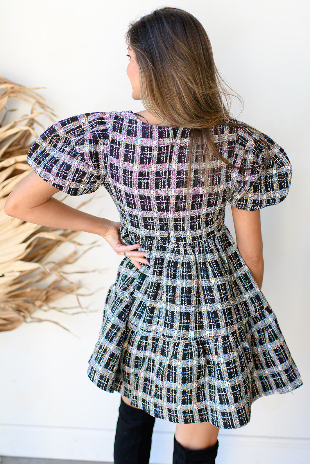 mode, tweed mini dress