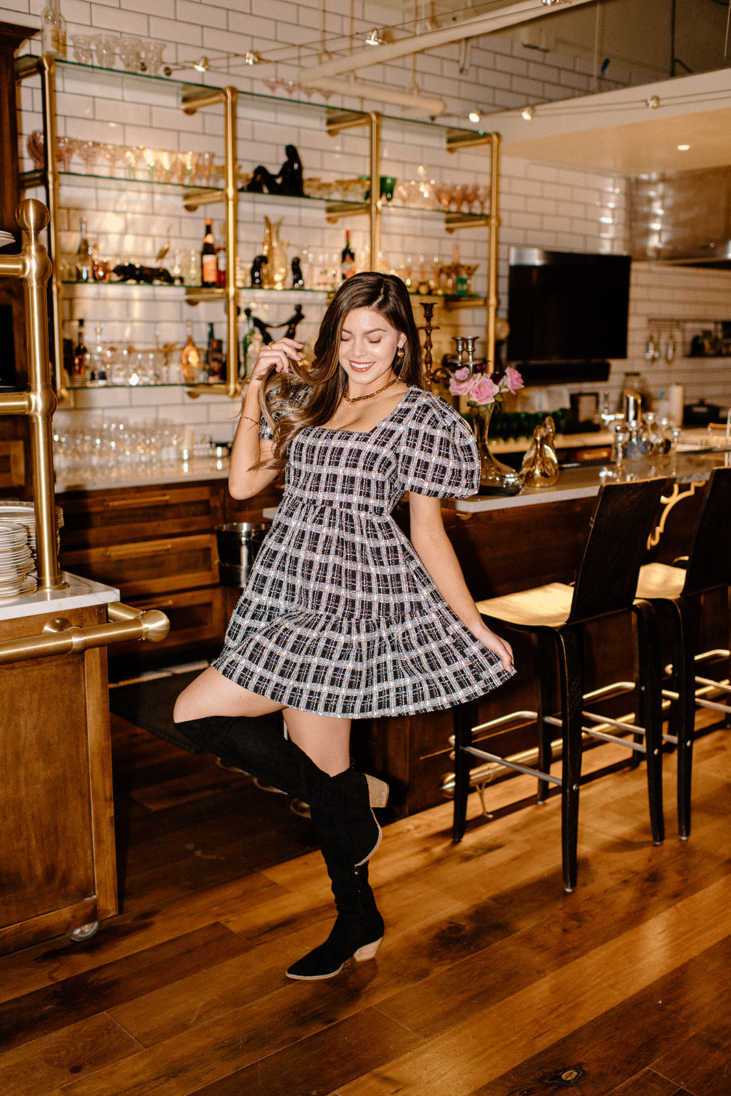 mode, tweed mini dress