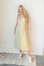 mode, satin color block midi dress