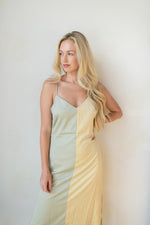 mode, satin color block midi dress