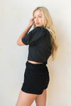 mode, collar puff sleeve crop
