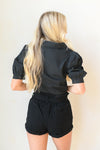 mode, collar puff sleeve crop