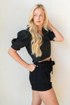mode, collar puff sleeve crop