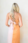 mode, satin color block midi dress