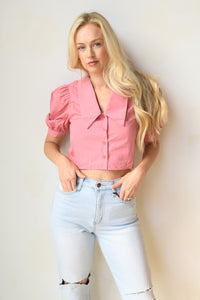 mode, collar puff sleeve crop
