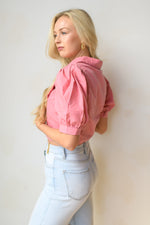 mode, collar puff sleeve crop