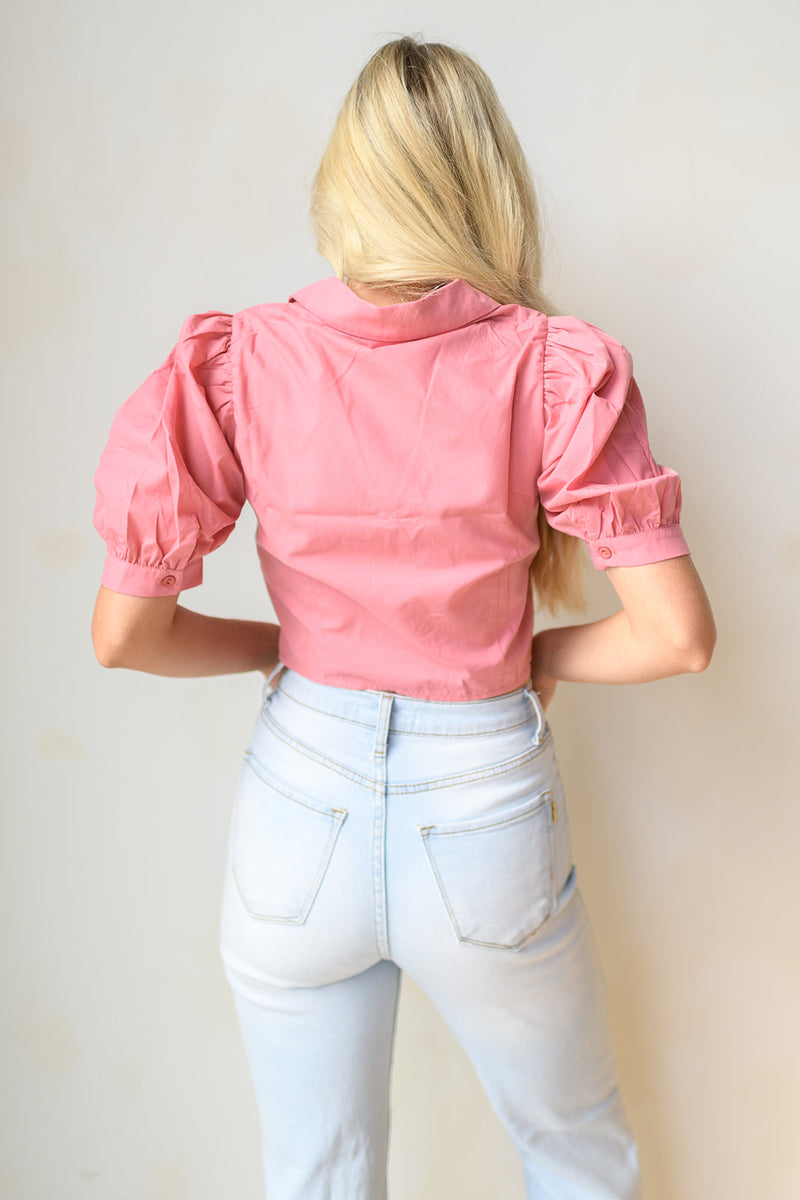 mode, collar puff sleeve crop