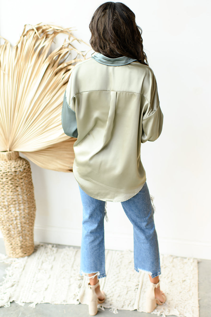 mode, eleanor satin button-up blouse