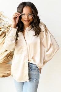 mode, eleanor satin button-up blouse