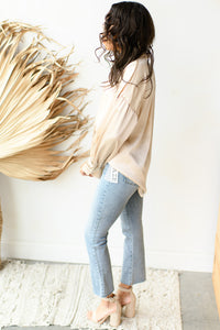 mode, eleanor satin button-up blouse