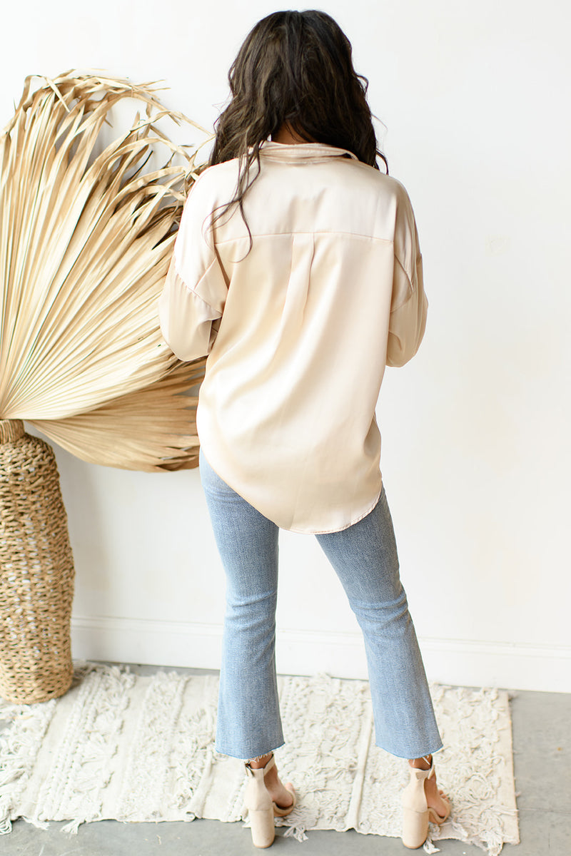 mode, eleanor satin button-up blouse