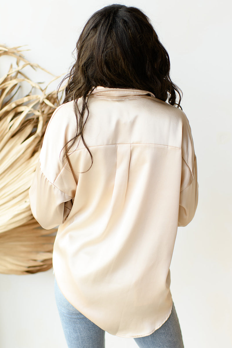 mode, eleanor satin button-up blouse