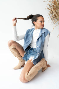 mode, denim vest