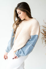 mode, denim + knit sweater