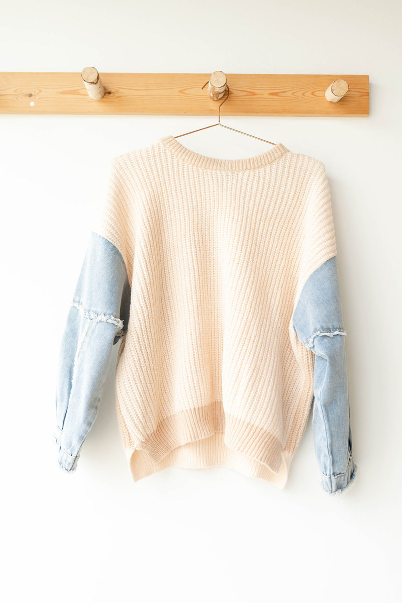 mode, denim + knit sweater