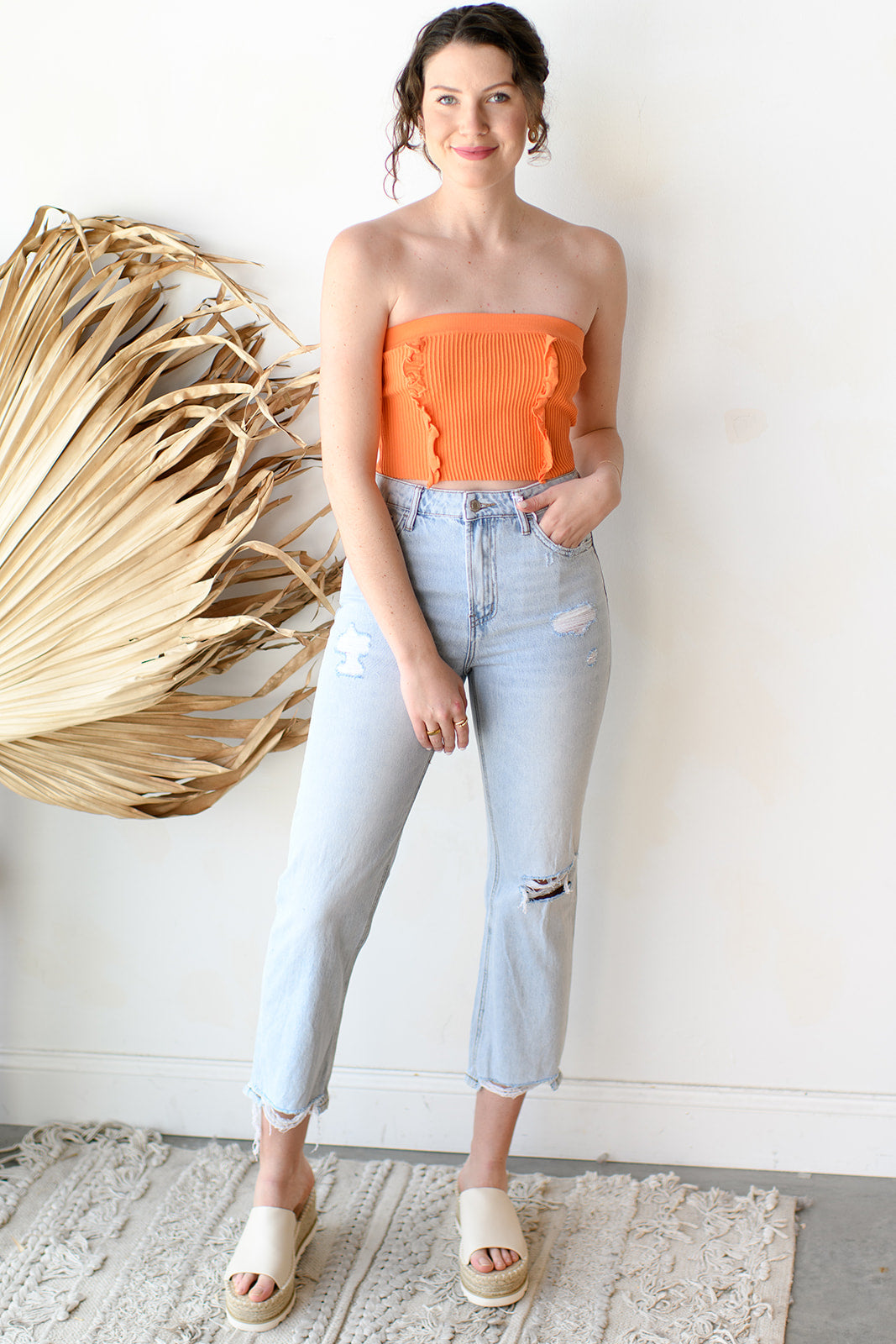 mode, seamless ruffled tube top