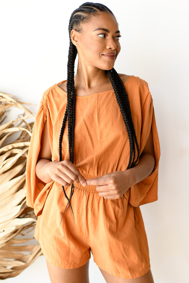mode, flowy linen romper