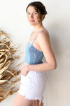 mode, smocked denim cami