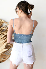 mode, smocked denim cami