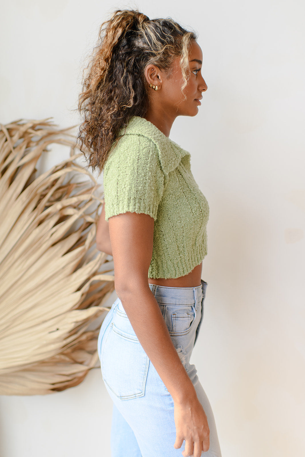 mode, collared sweater crop top