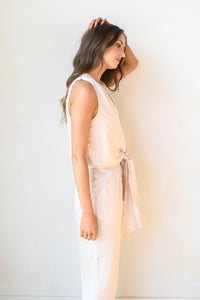 mode, front tie satin jumpsuit