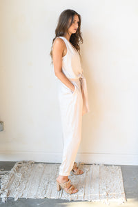 mode, front tie satin jumpsuit