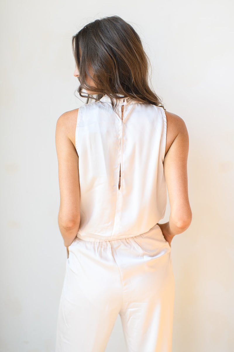 mode, front tie satin jumpsuit