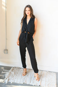mode, front tie satin jumpsuit