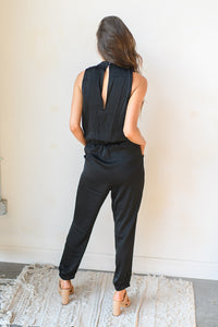 mode, front tie satin jumpsuit