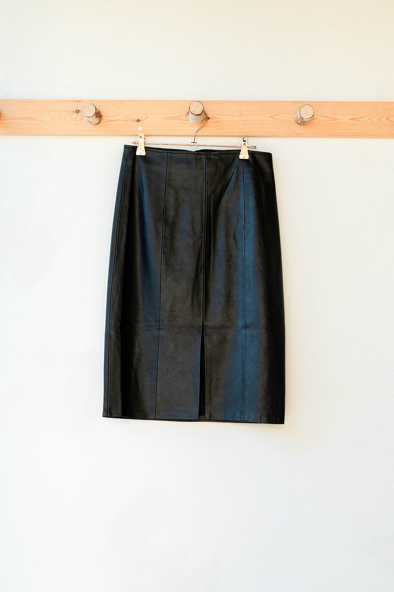 black leather pencil skirt
