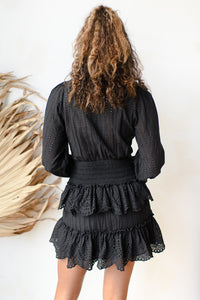 mode, lace eyelet ruffle dress
