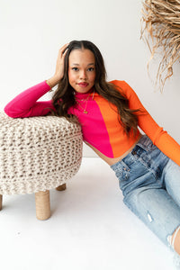 mode, double dip mock neck