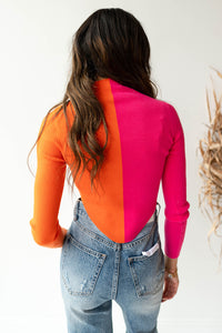 mode, double dip mock neck