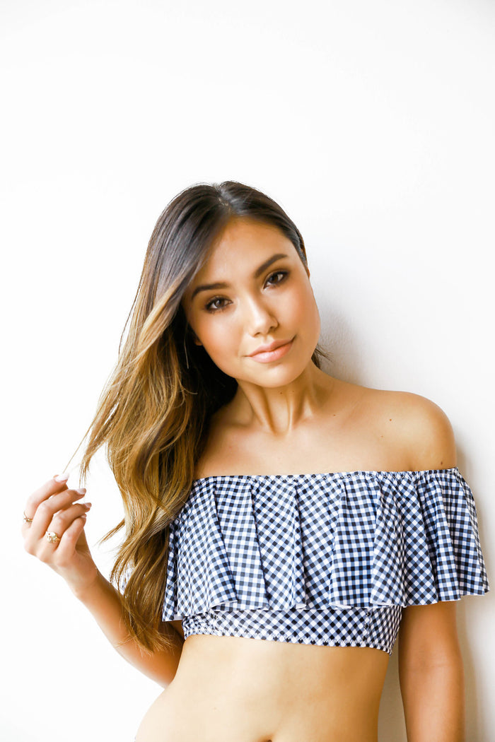 mode, Ruby Gingham swim top