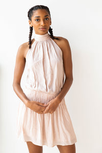 mode, mock neck tie dress