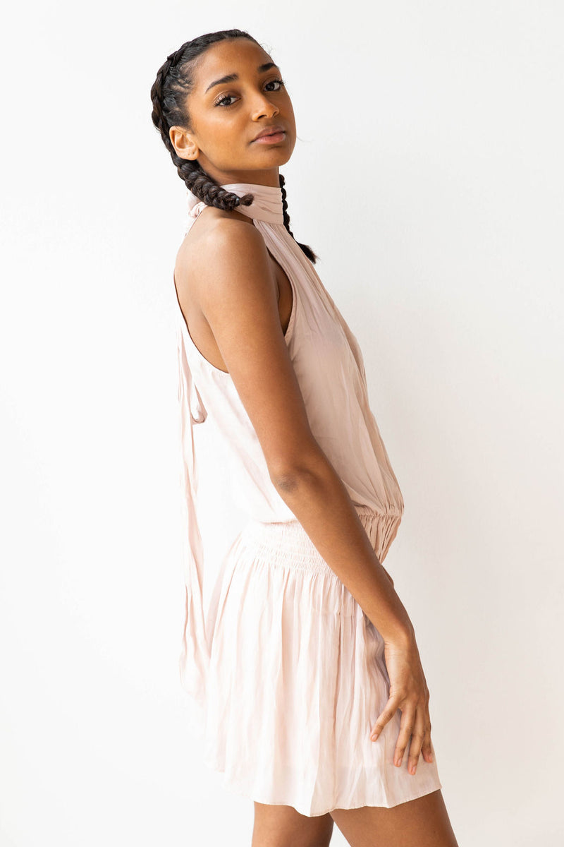 mode, mock neck tie dress