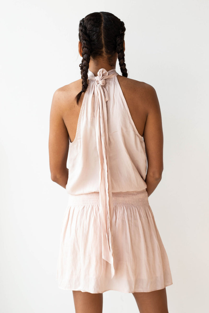 mode, mock neck tie dress