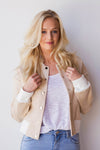 mode, contrast trim suede bomber jacket