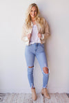 mode, contrast trim suede bomber jacket