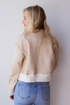 mode, contrast trim suede bomber jacket