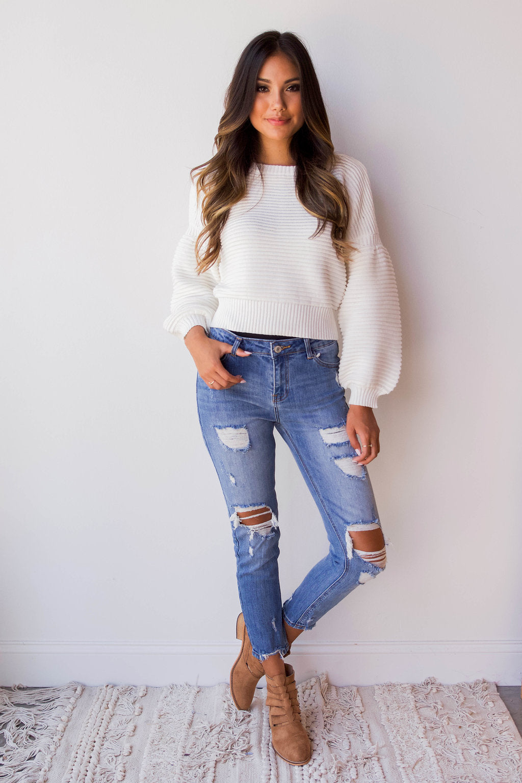 mode, ribbed cold shoulder sweater