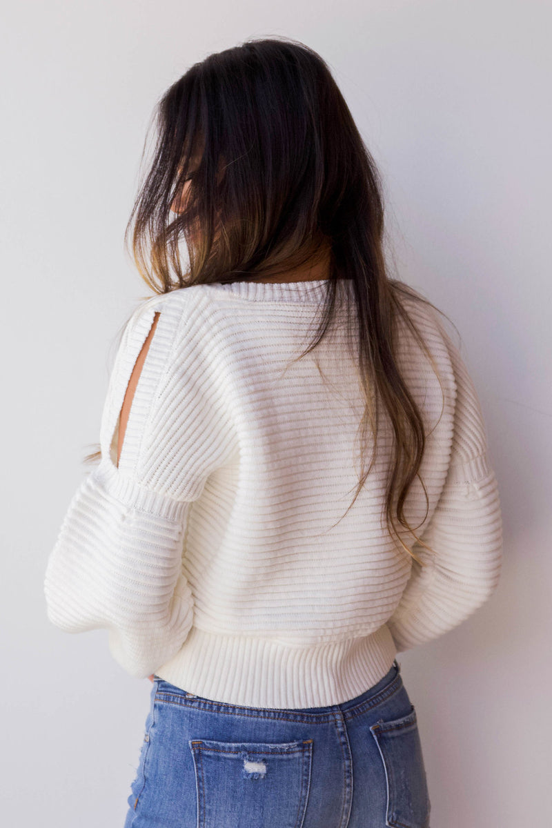 mode, ribbed cold shoulder sweater
