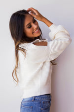 mode, ribbed cold shoulder sweater