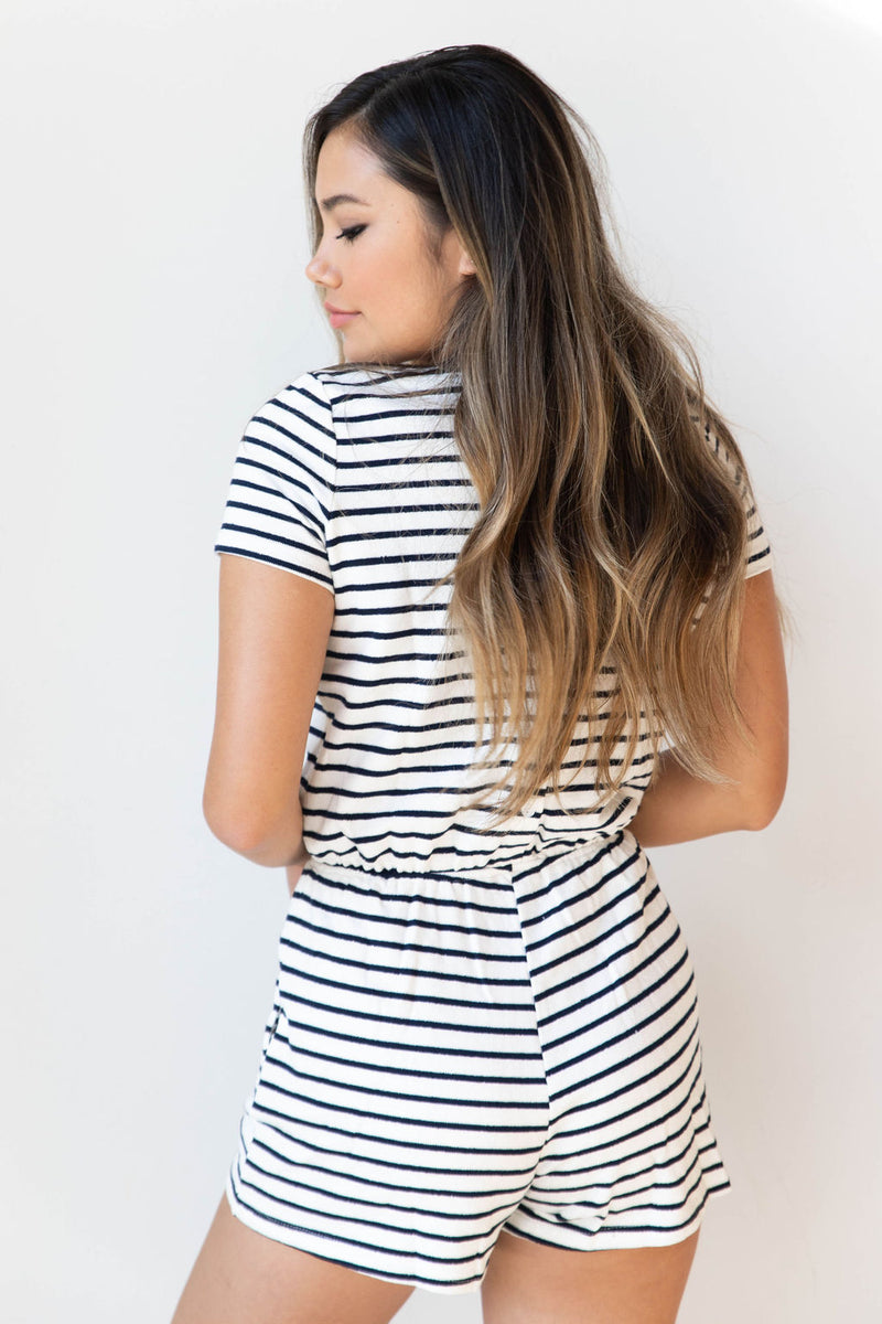 mode, on an adventure striped romper