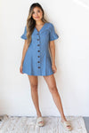 mode, daisy denim button dress
